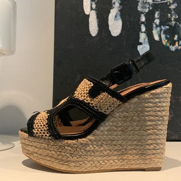 Robert Clergerie Raffia & Leather Drastik Wedge Heels Size 37.5 - Picture 7 of 11